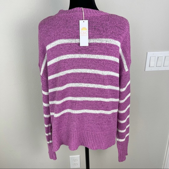 NWT C&C California purple with white stripes round neck slouchy fit sweater - Picture 6 of 13